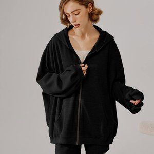 NAP Loungewear Puff Sleeve Cotton Hoodie - Black, L